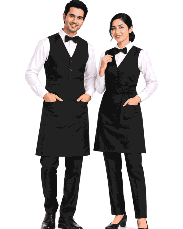 Hospitality Uniform – Shirt, Waistcoat, Bow Tie, Apron & Trouser Set